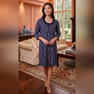 💅vfish Navy and Light Pink Geometric Print Midi Dress